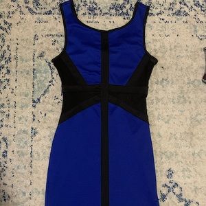 Bodycon mini dress royal blue with black sheer center size small Body Central